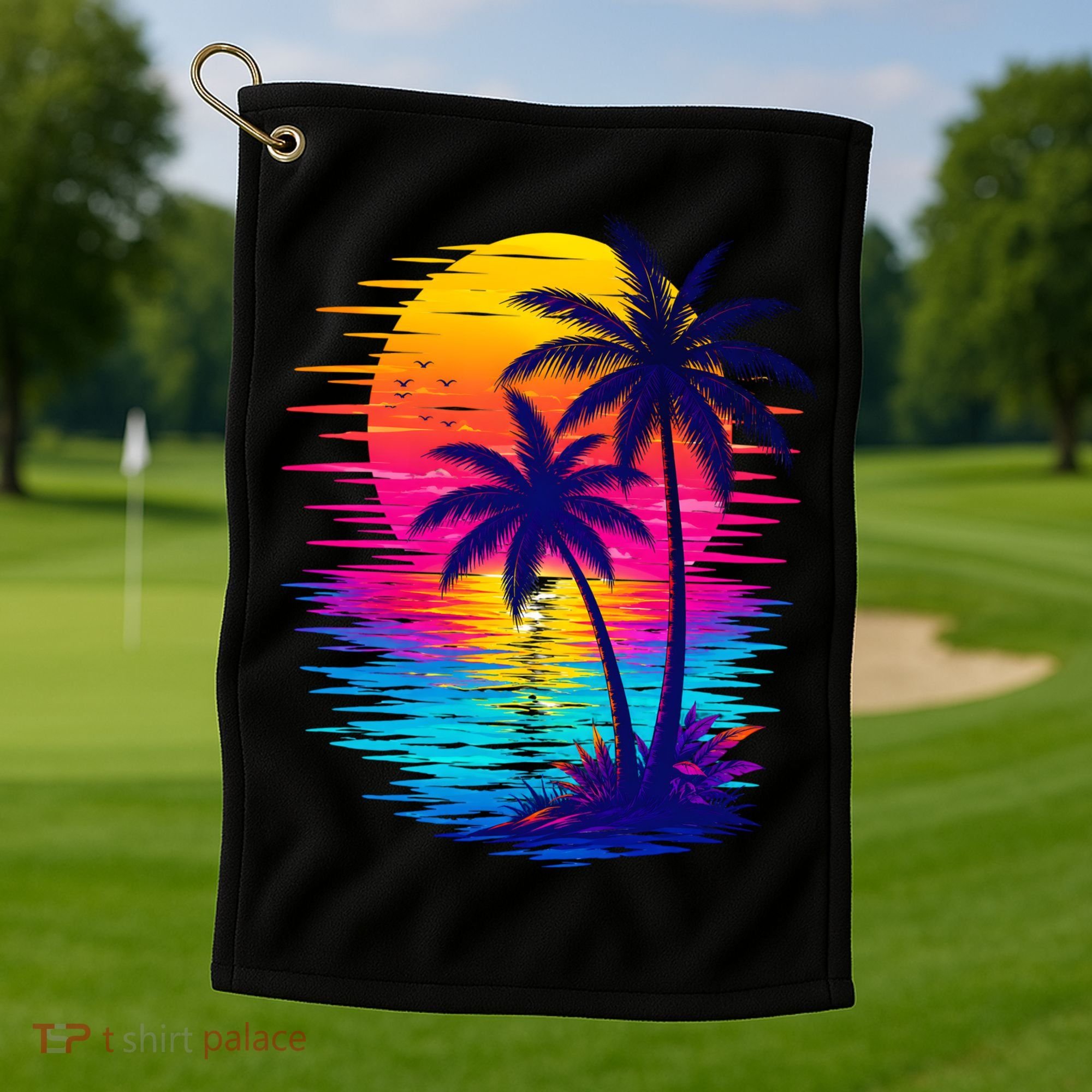 Palm Sunset Ocean Summer Beach Hawaiian Golf Towel