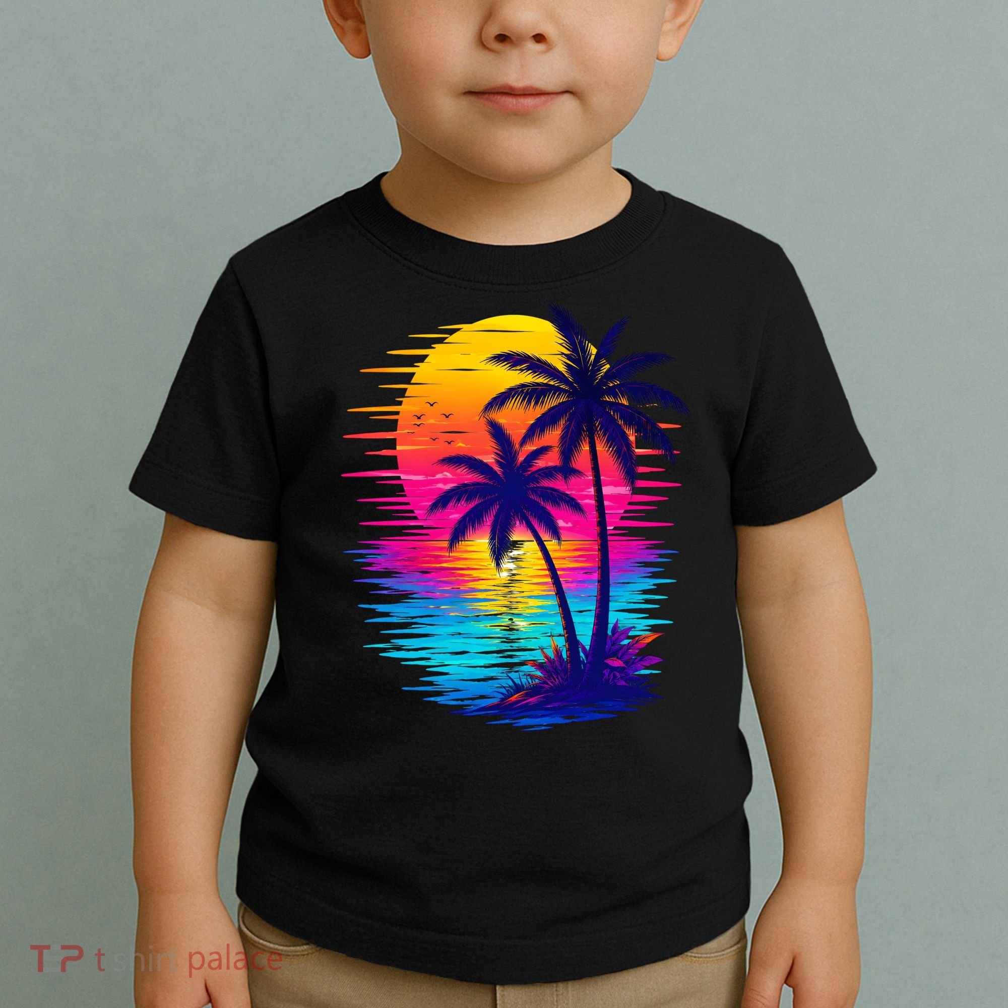 Palm Sunset Ocean Summer Beach Hawaiian Toddler T-Shirt