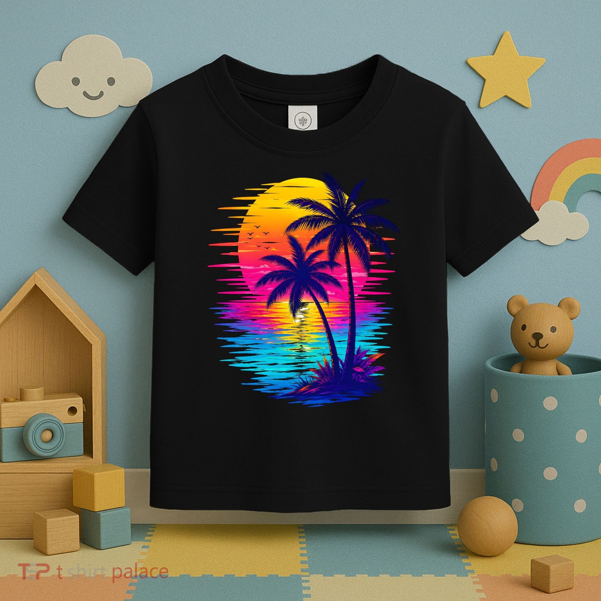 Palm Sunset Ocean Summer Beach Hawaiian Toddler T-Shirt