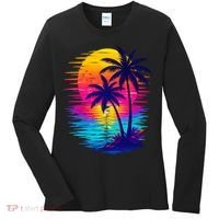 Palm Sunset Ocean Summer Beach Hawaiian Women's Long Sleeve Shirt thumb 0