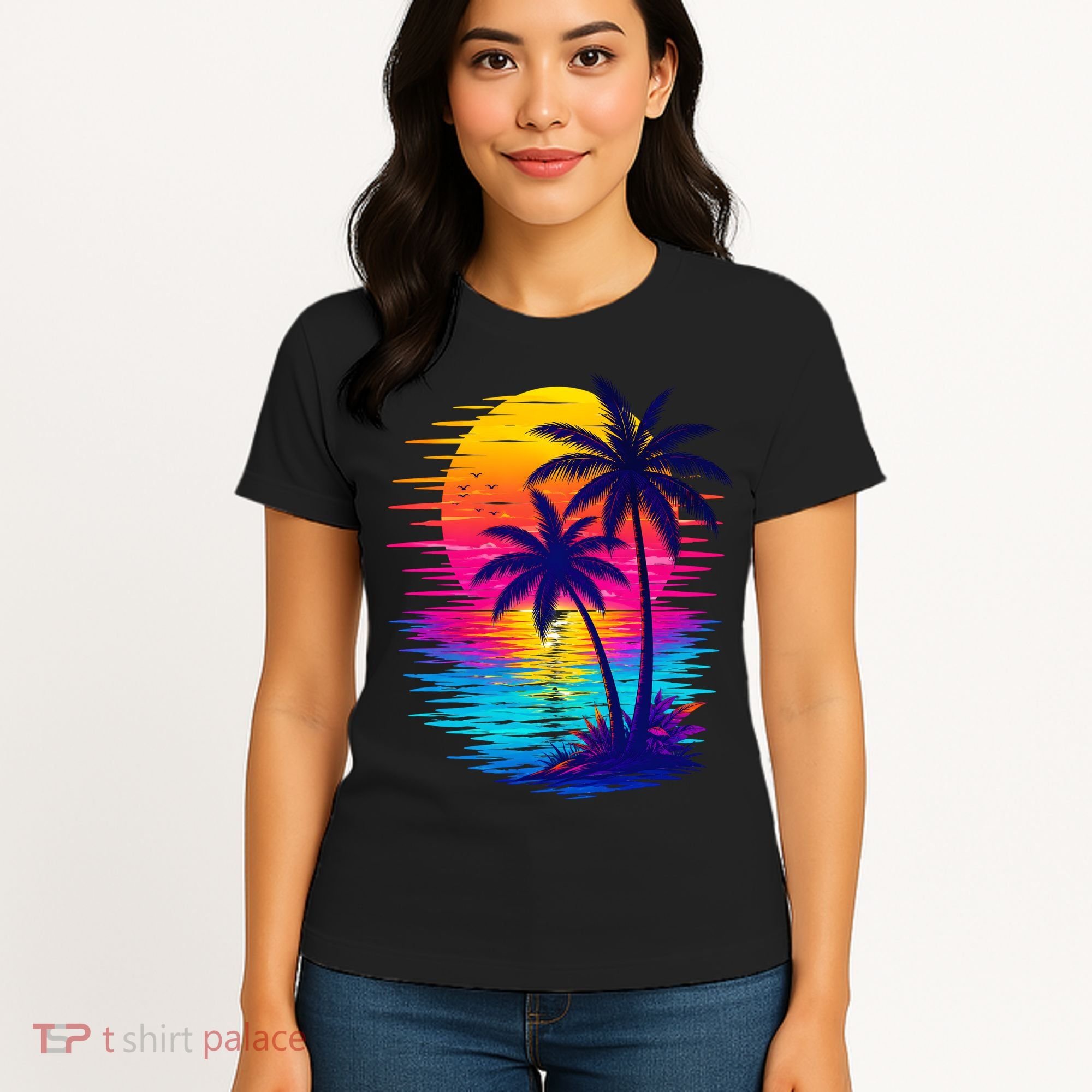 Palm Sunset Ocean Summer Beach Hawaiian Women's T-Shirt