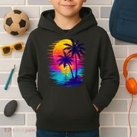 Palm Sunset Ocean Summer Beach Hawaiian Kids Hoodie thumb 2