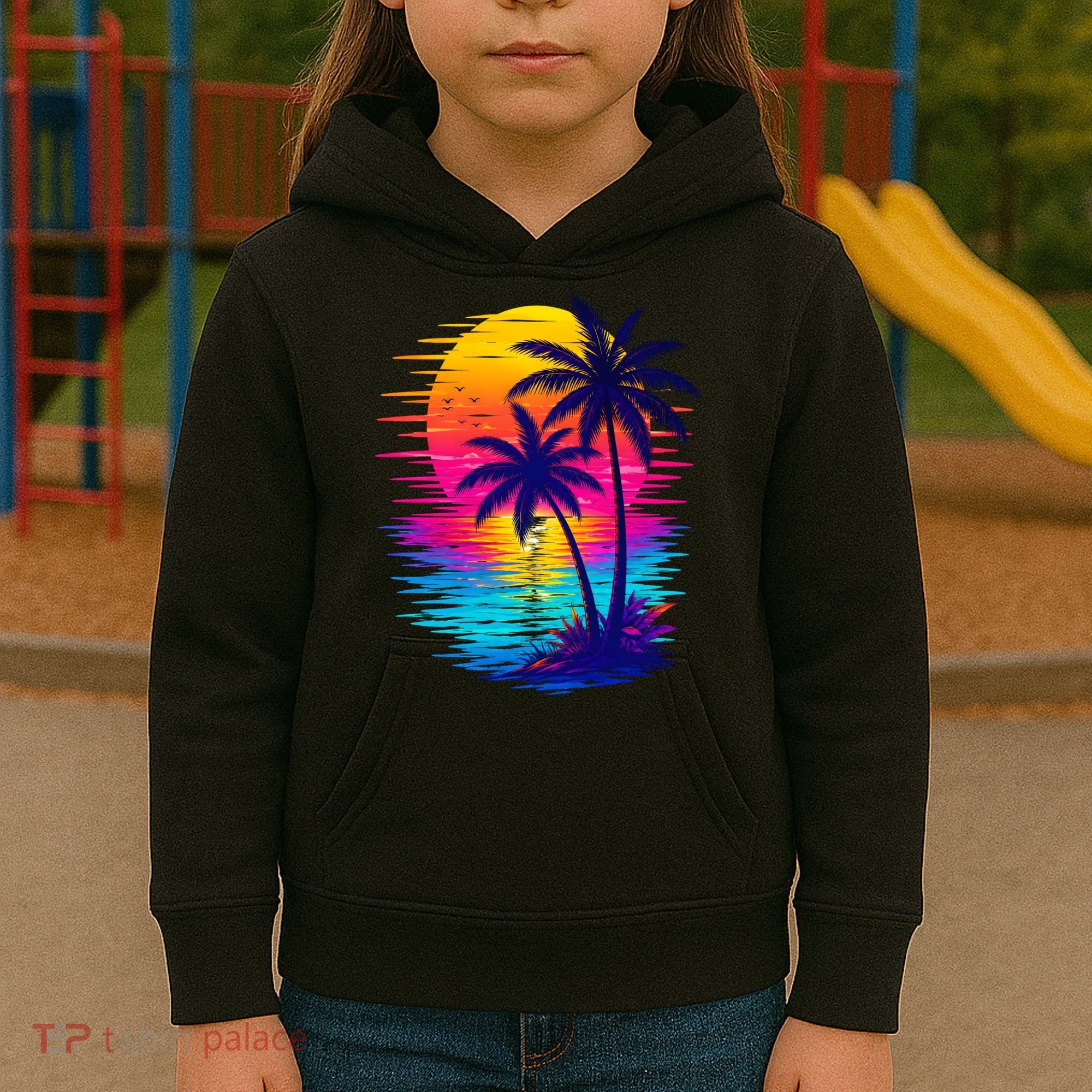 Palm Sunset Ocean Summer Beach Hawaiian Kids Hoodie