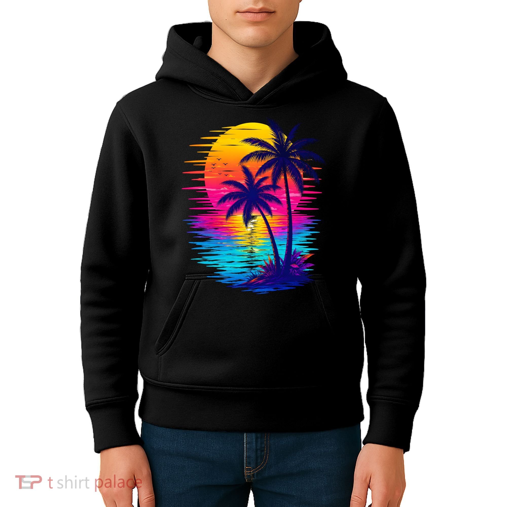 Palm Sunset Ocean Summer Beach Hawaiian Kids Hoodie