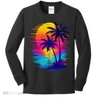 Palm Sunset Ocean Summer Beach Hawaiian Kids Long Sleeve Shirt thumb 0