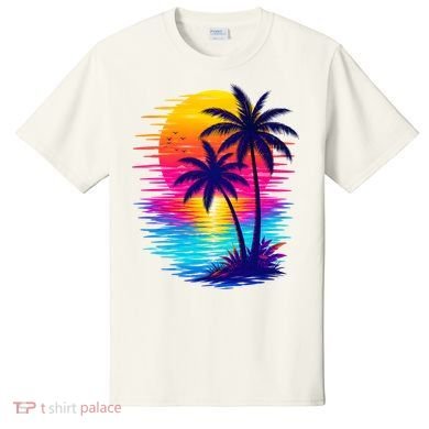 Palm Sunset Ocean Summer Beach Hawaiian T-Shirt