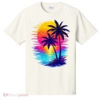 Palm Sunset Ocean Summer Beach Hawaiian T-Shirt thumb 0