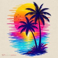 Palm Sunset Ocean Summer Beach Hawaiian T-Shirt thumb 2