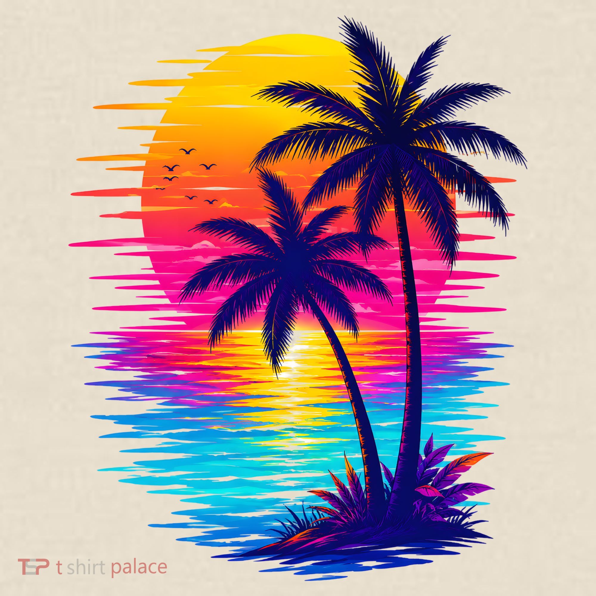 Palm Sunset Ocean Summer Beach Hawaiian T-Shirt