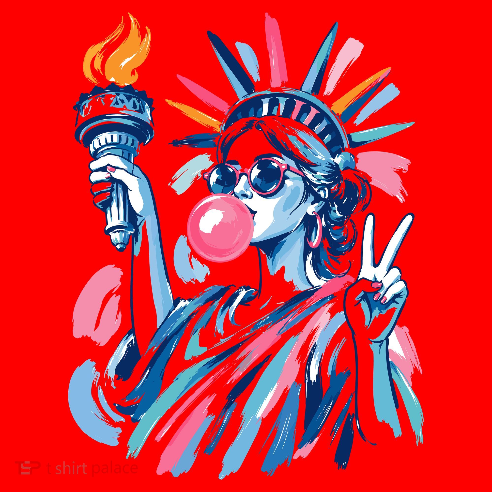 Preppy Statue Of Liberty Blowing Bubble Gum 4th Of July  Santa Hat
