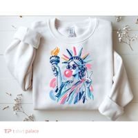 Preppy Statue Of Liberty Blowing Bubble Gum 4th Of July  Sweatshirt thumb 2