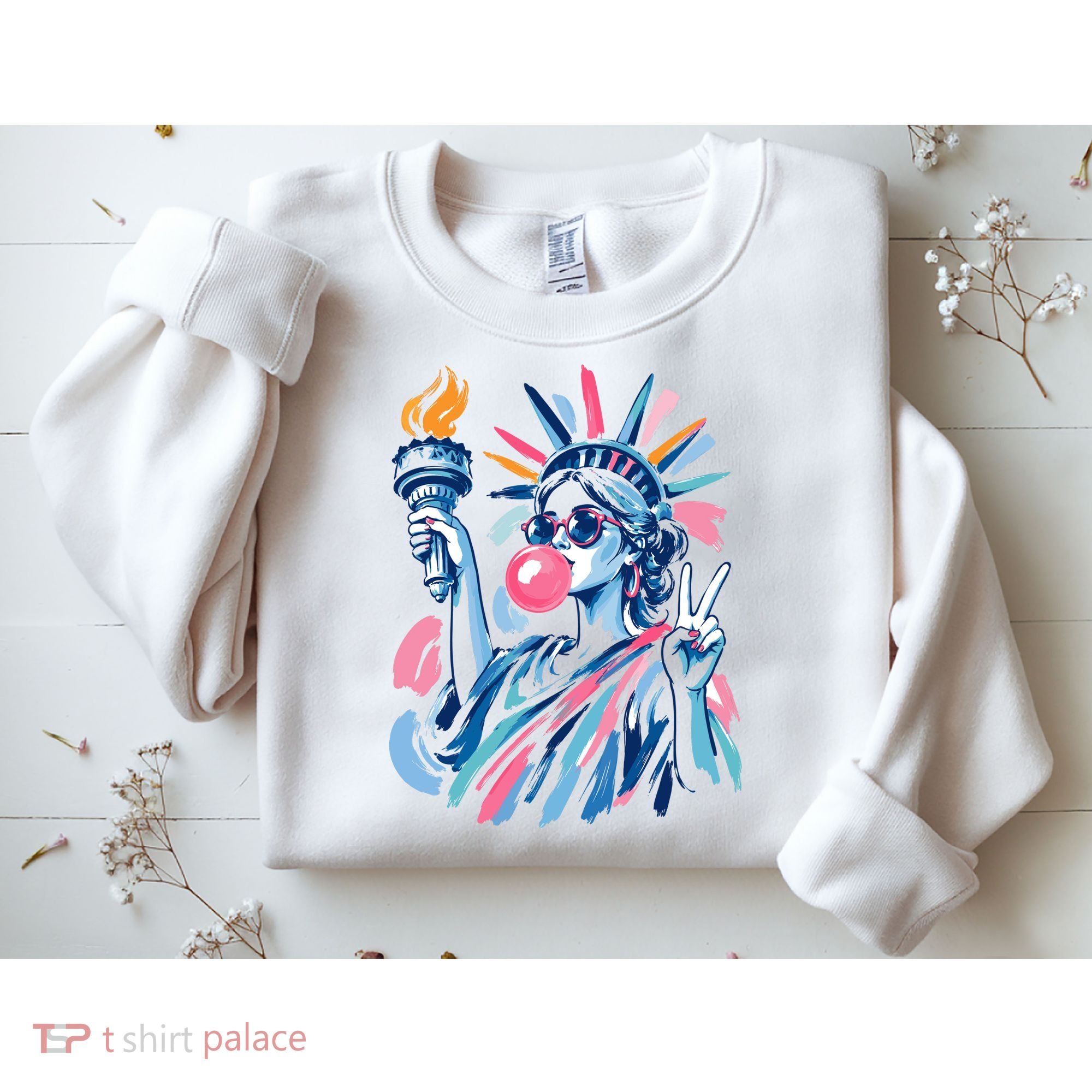 Preppy Statue Of Liberty Blowing Bubble Gum 4th Of July  Sweatshirt