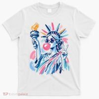 Preppy Statue Of Liberty Blowing Bubble Gum 4th Of July  T-Shirt thumb 0