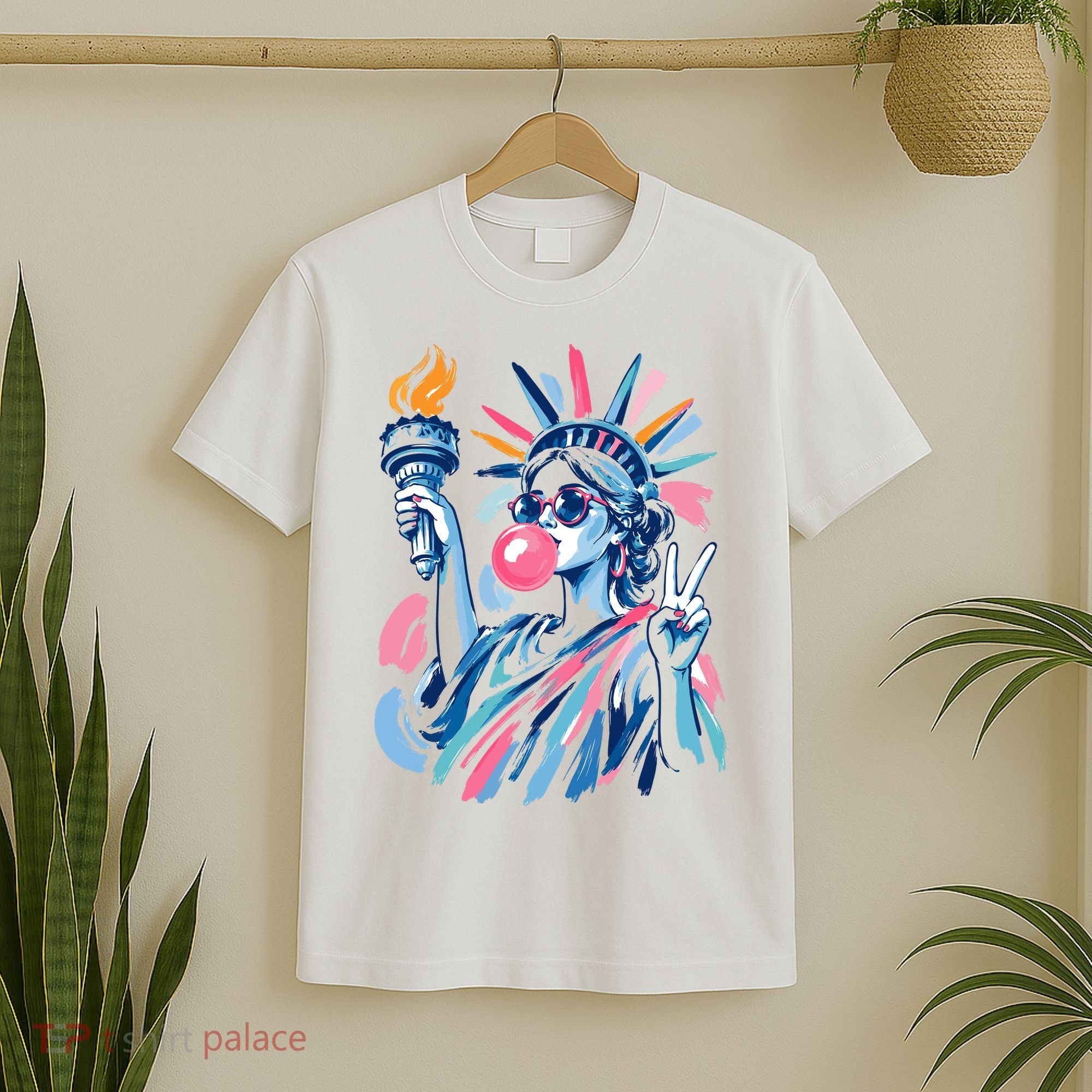 Preppy Statue Of Liberty Blowing Bubble Gum 4th Of July  T-Shirt