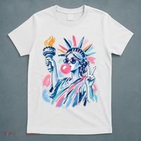 Preppy Statue Of Liberty Blowing Bubble Gum 4th Of July  T-Shirt thumb 5