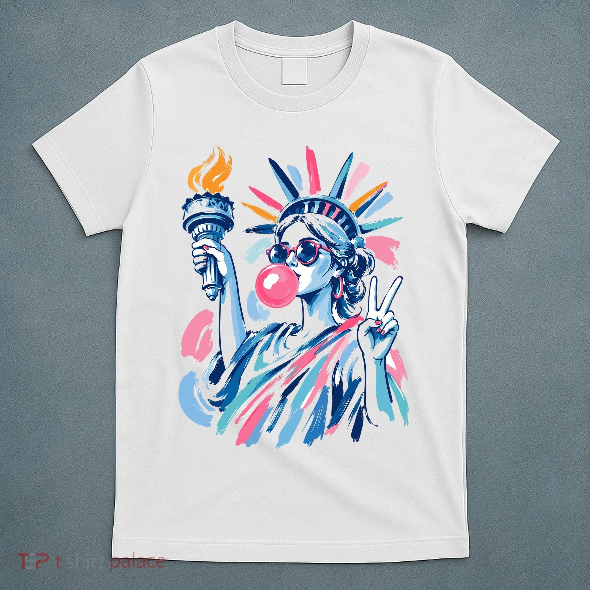 Preppy Statue Of Liberty Blowing Bubble Gum 4th Of July  T-Shirt