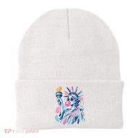 Preppy Statue Of Liberty Blowing Bubble Gum 4th Of July  Beanie thumb 0