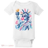 Preppy Statue Of Liberty Blowing Bubble Gum 4th Of July  Baby Bodysuit thumb 0