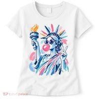 Preppy Statue Of Liberty Blowing Bubble Gum 4th Of July  Women's T-Shirt thumb 0