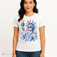Preppy Statue Of Liberty Blowing Bubble Gum 4th Of July  Women's T-Shirt thumb 4