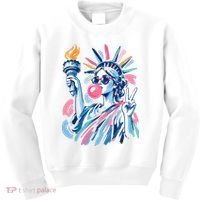 Preppy Statue Of Liberty Blowing Bubble Gum 4th Of July  Kids Sweatshirt thumb 0