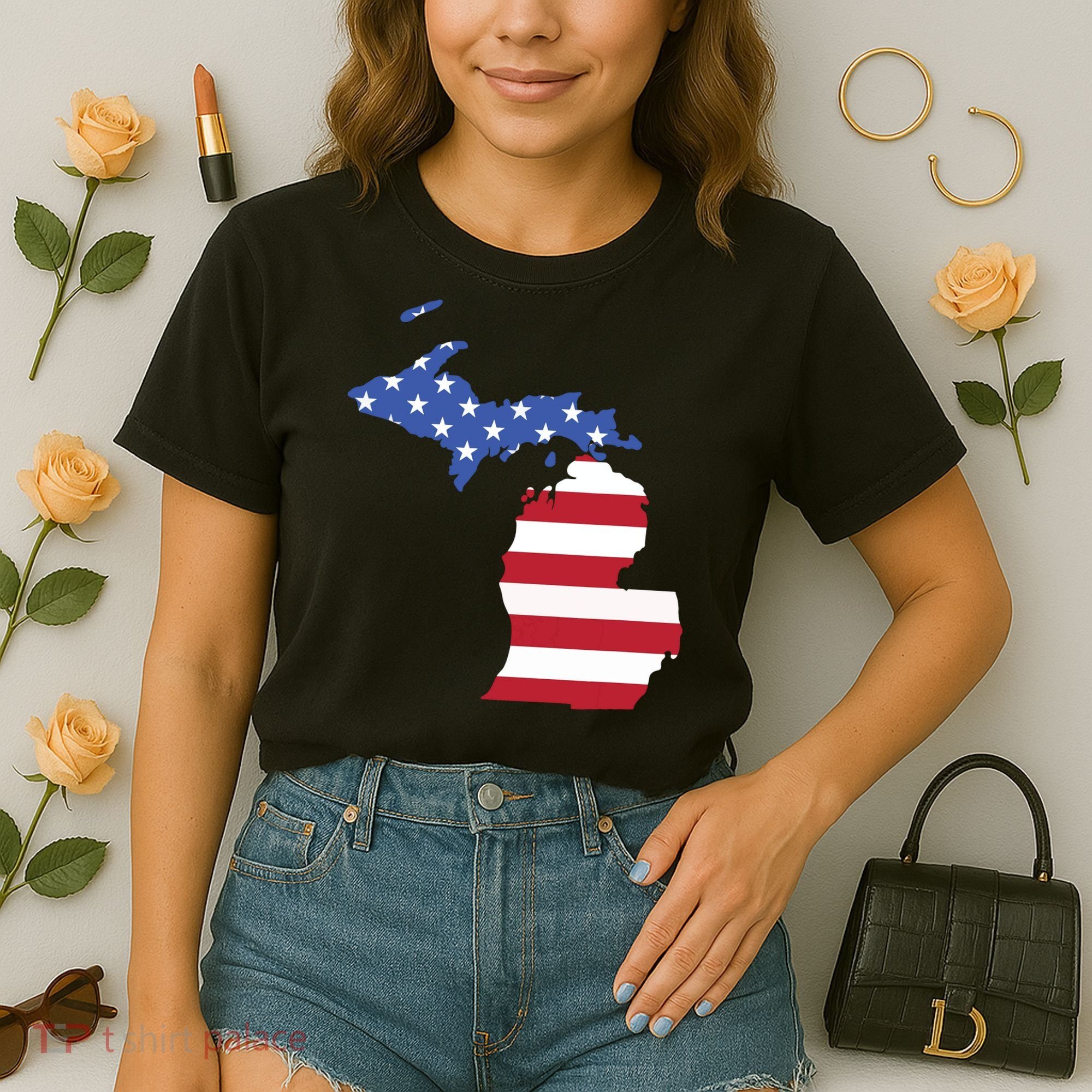 Patriotic State Of Michigan Usa Flag Comfort Colors Boxy T-Shirt