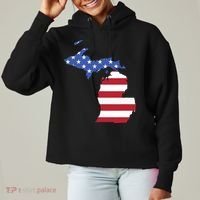 Patriotic State Of Michigan Usa Flag Ladies Heavyweight Boxy Pullover Hoodie thumb 0