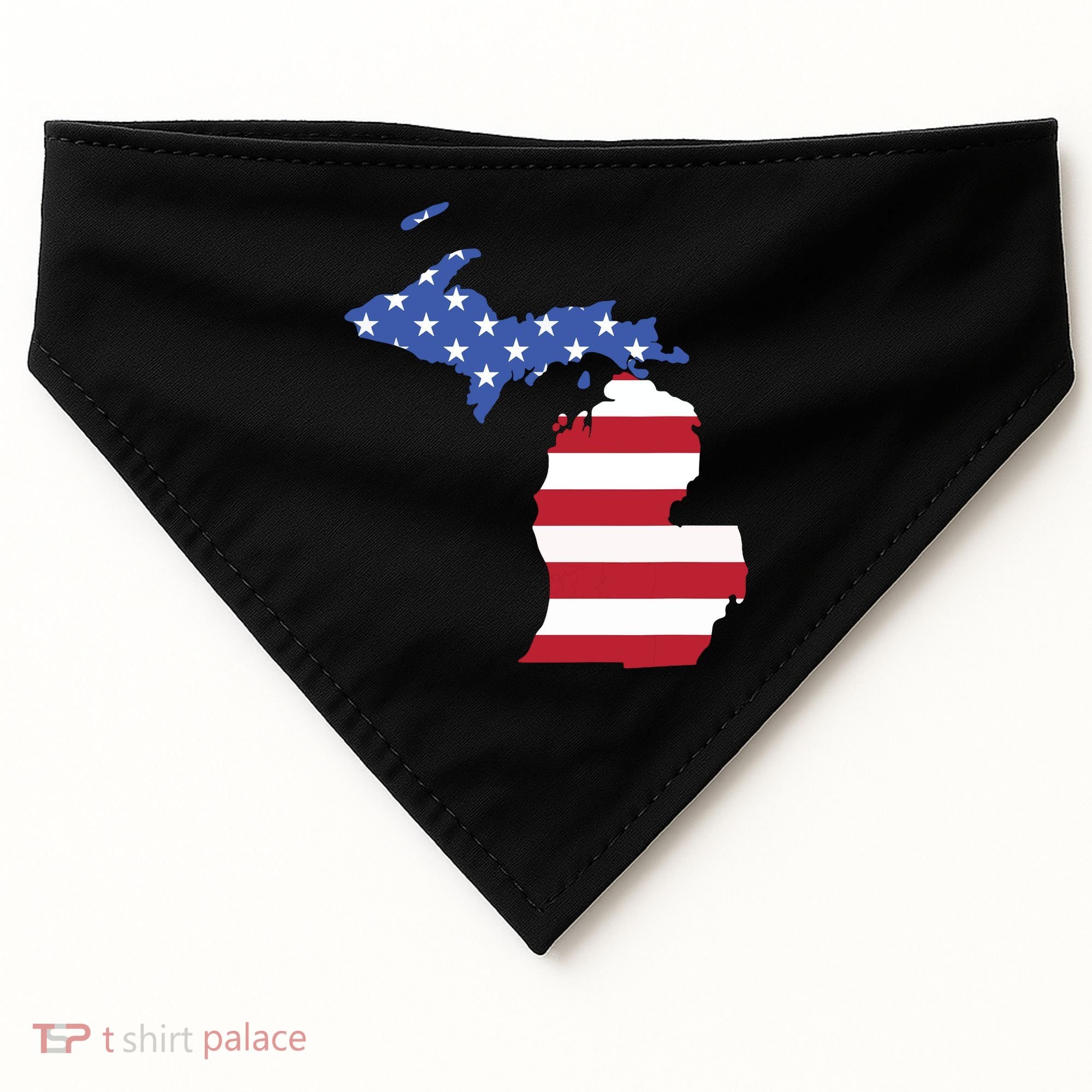 Patriotic State Of Michigan Usa Flag USA-Made Doggie Bandana