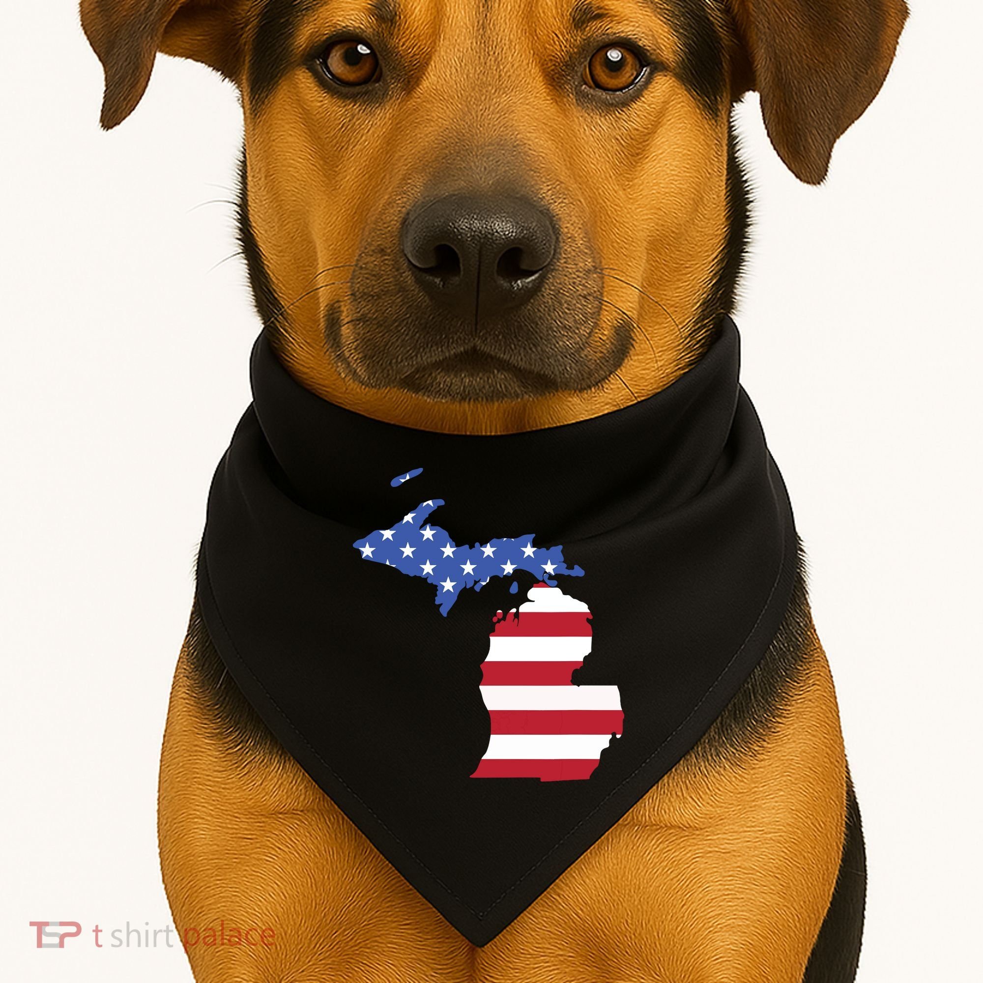 Patriotic State Of Michigan Usa Flag USA-Made Doggie Bandana