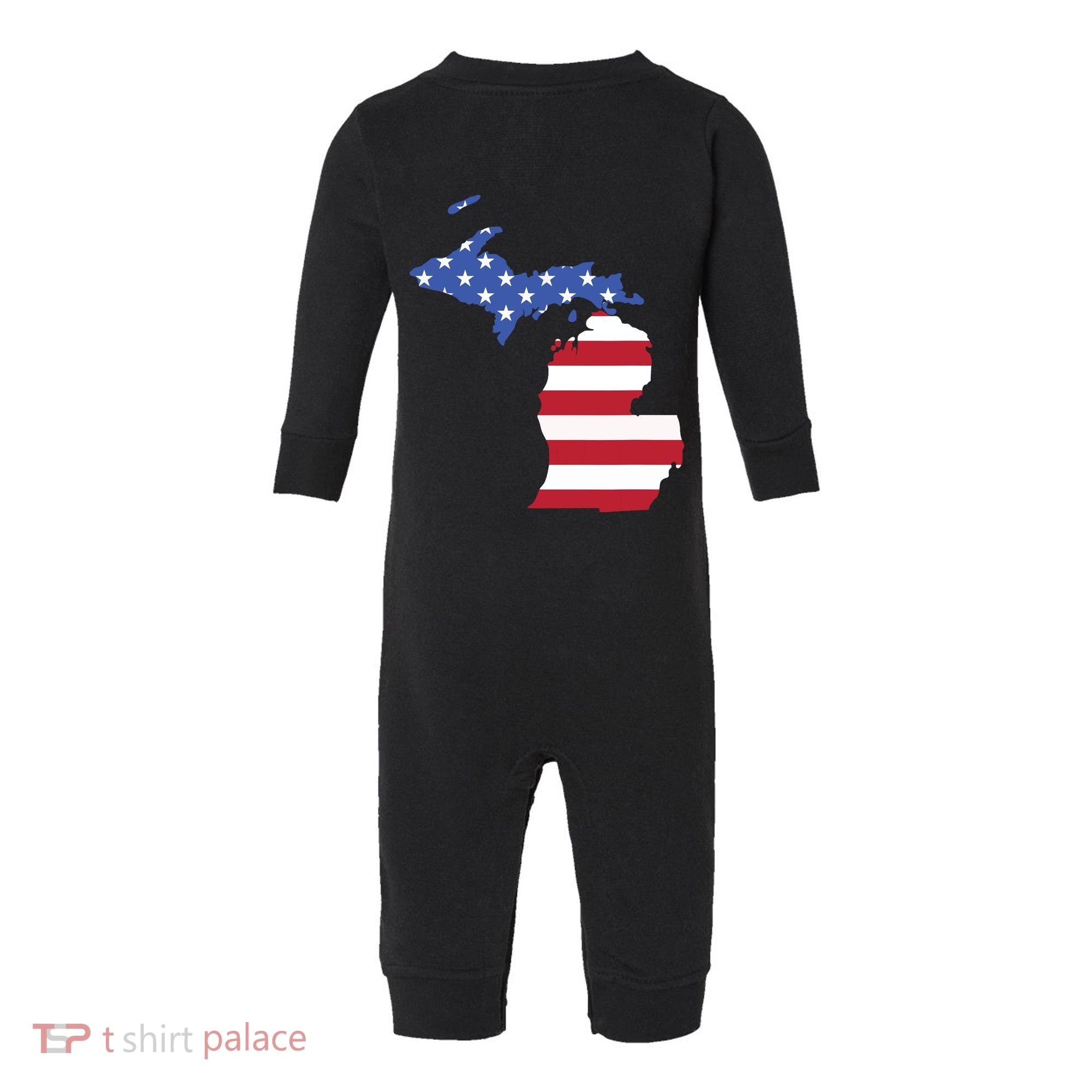 Patriotic State Of Michigan Usa Flag Infant Fleece One Piece