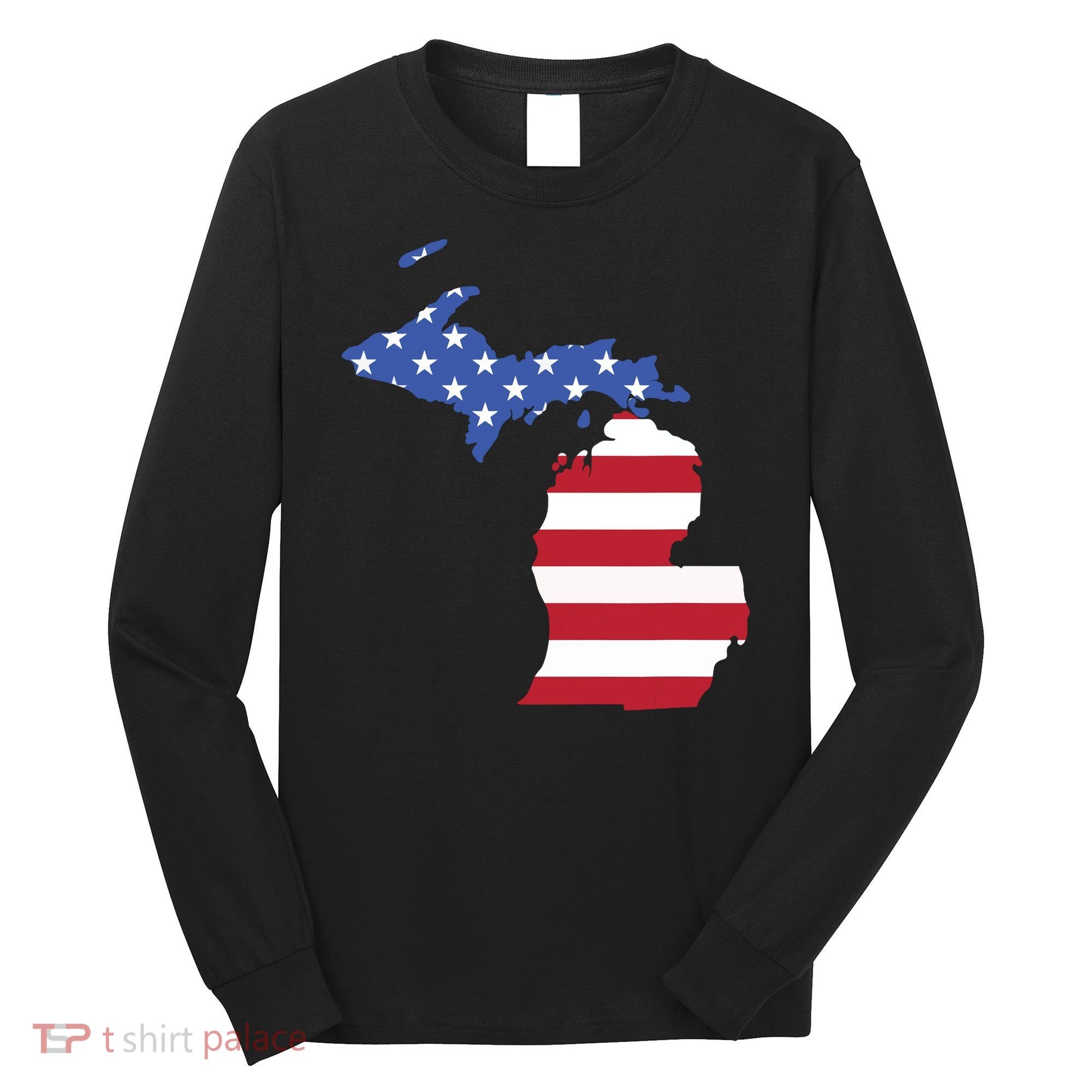 Patriotic State Of Michigan Usa Flag Long Sleeve Shirt