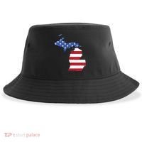 Patriotic State Of Michigan Usa Flag Sustainable Bucket Hat thumb 0