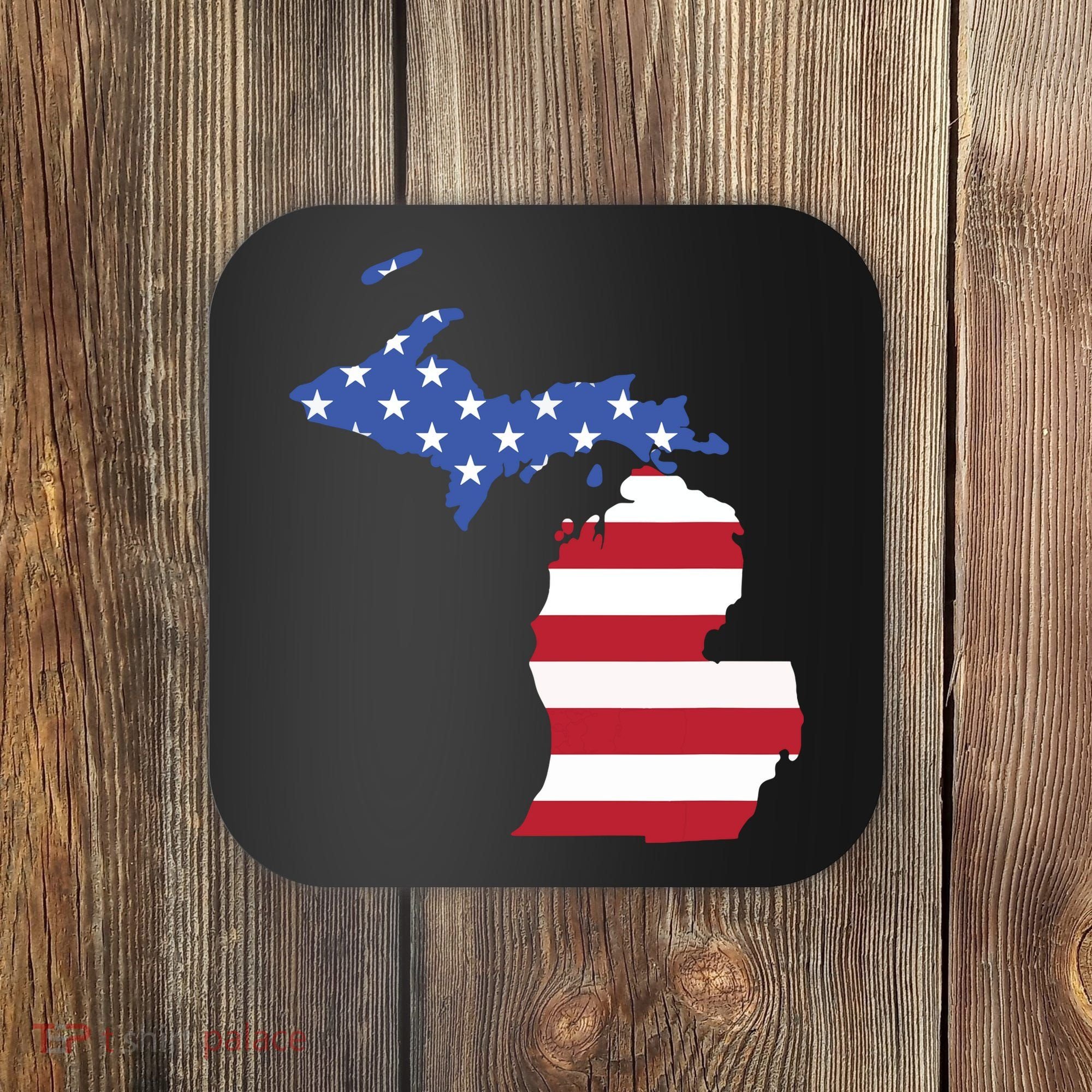 Patriotic State Of Michigan Usa Flag Coaster