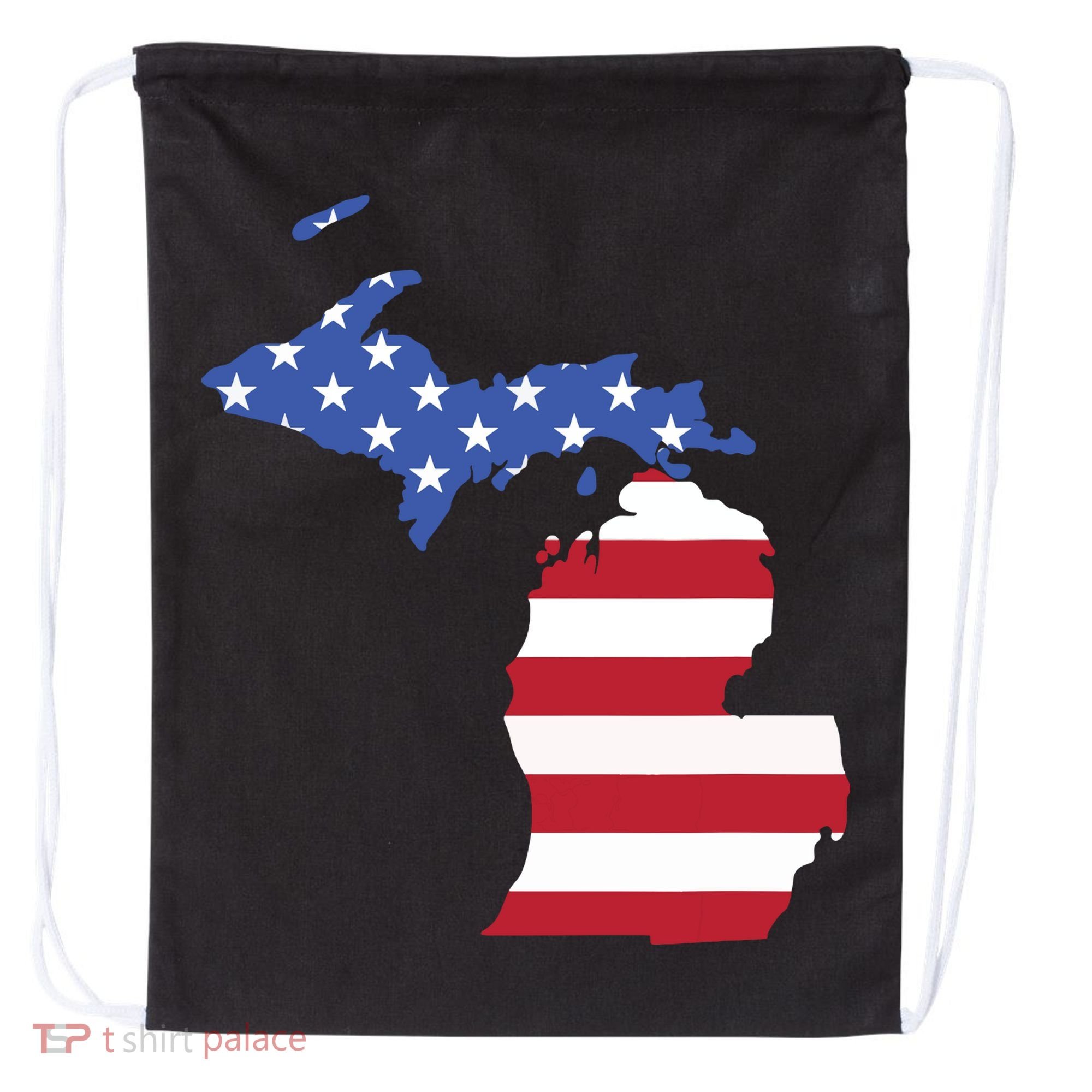 Patriotic State Of Michigan Usa Flag Drawstring Bag