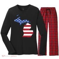 Patriotic State Of Michigan Usa Flag Women's Long Sleeve Flannel Pajama Set  thumb 0