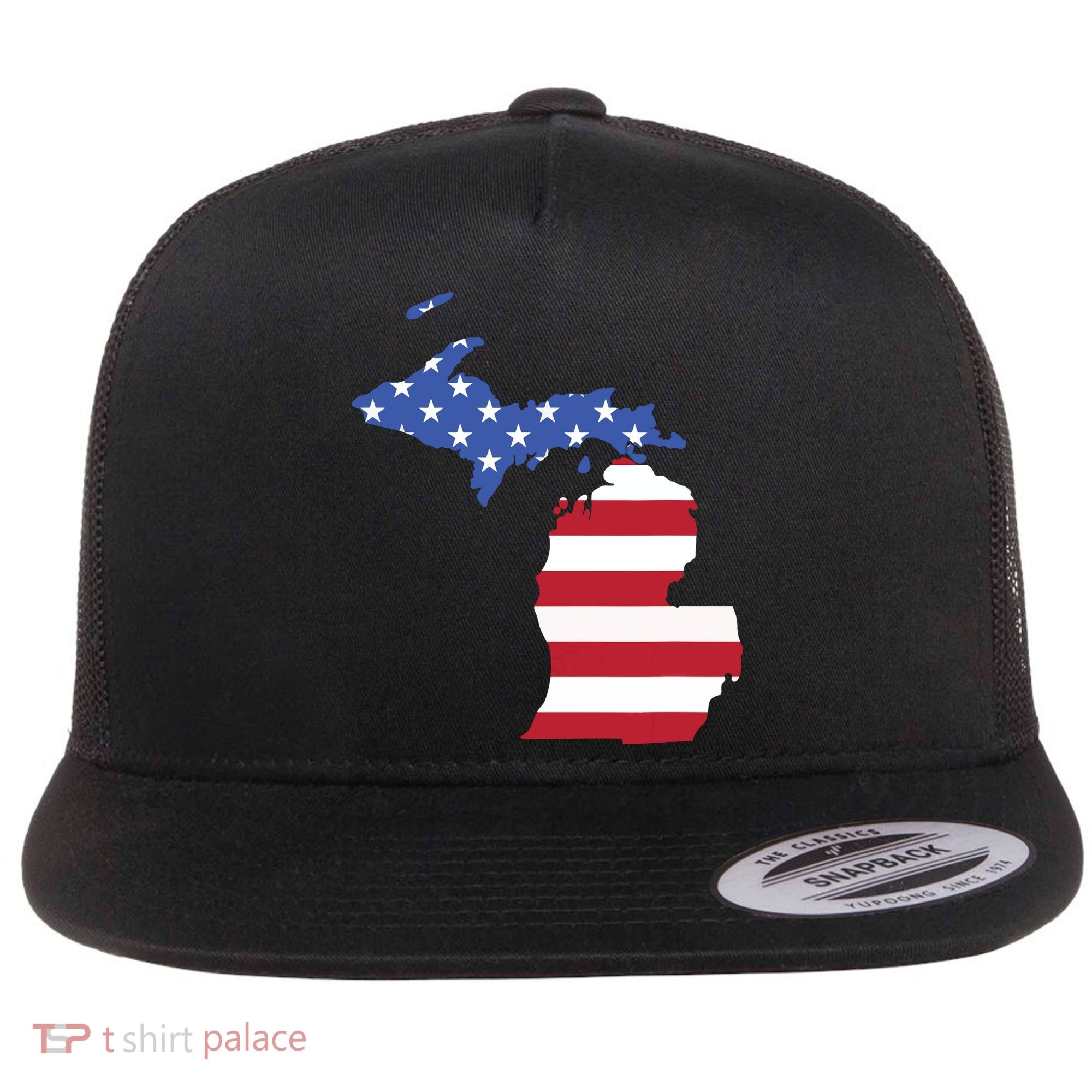 Patriotic State Of Michigan Usa Flag Flat Bill Trucker Hat