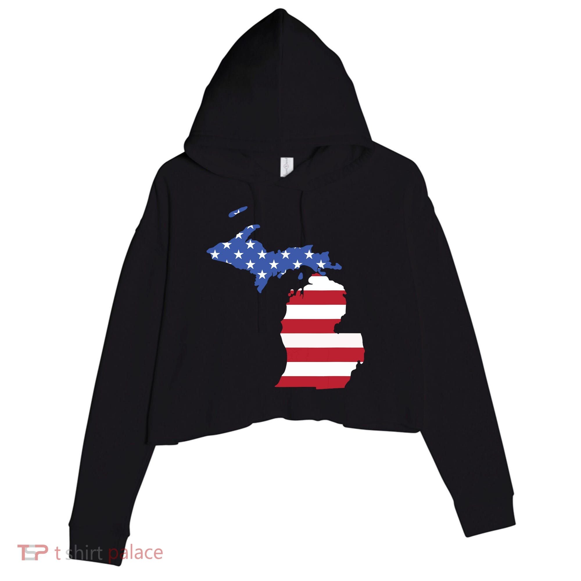 Patriotic State Of Michigan Usa Flag Crop Fleece Hoodie