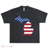 Patriotic State Of Michigan Usa Flag Urban Oversized Heavyweight T-Shirt thumb 0