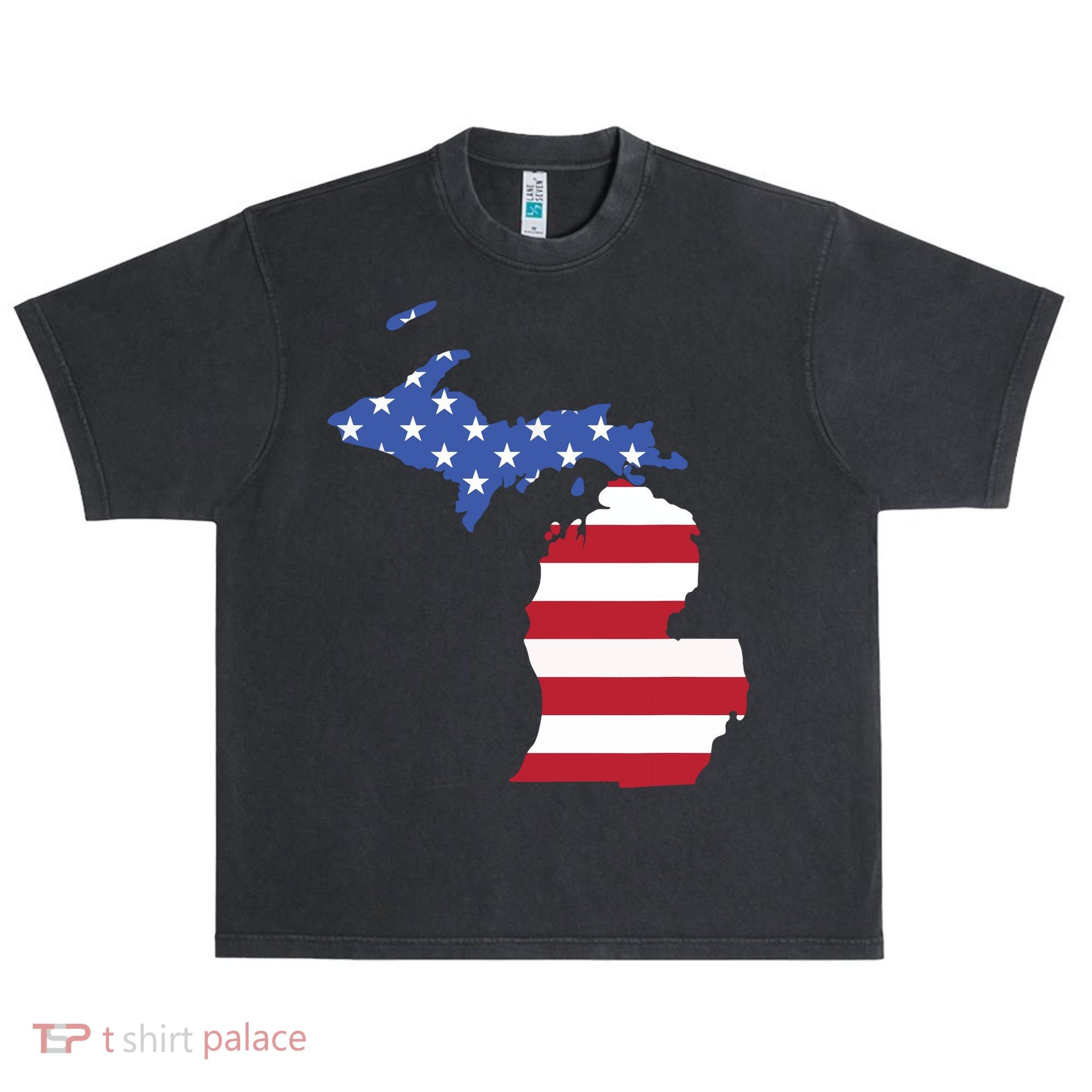 Patriotic State Of Michigan Usa Flag Urban Oversized Heavyweight T-Shirt