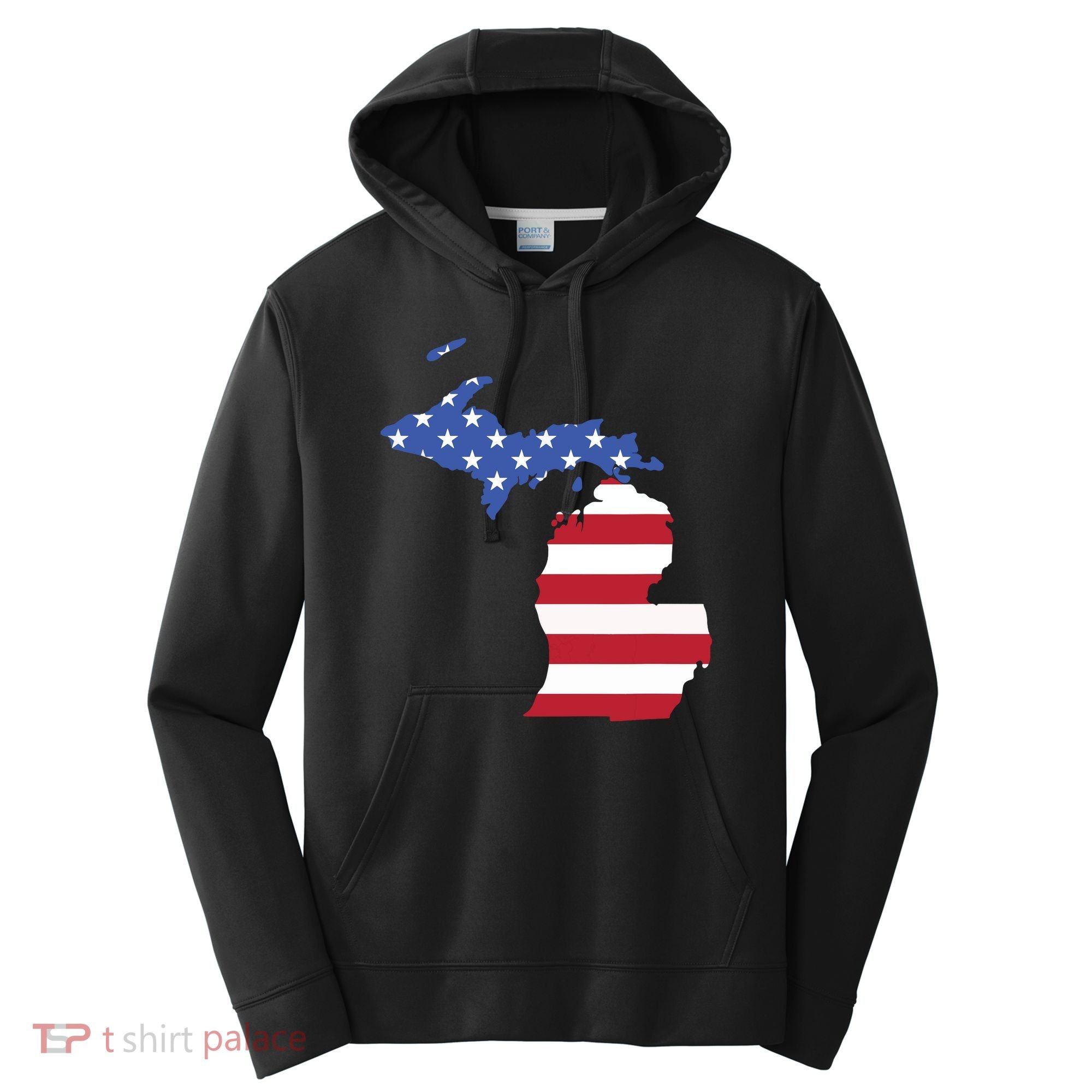 Patriotic State Of Michigan Usa Flag Performance Fleece Hoodie