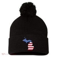 Patriotic State Of Michigan Usa Flag Pom Pom 12in Knit Beanie thumb 0
