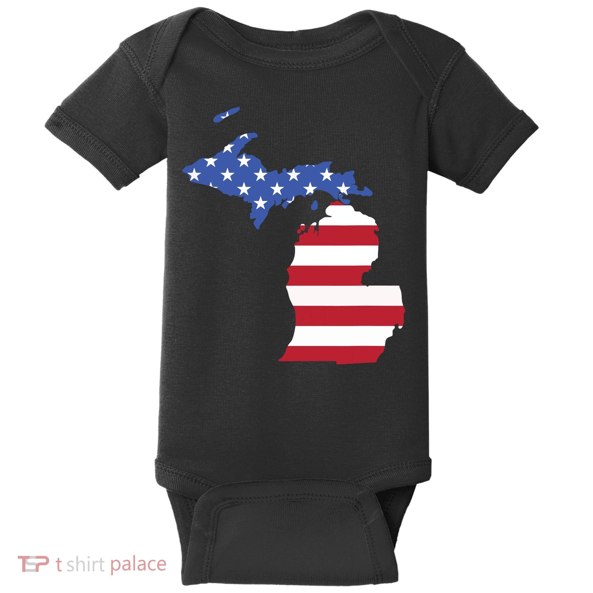Patriotic State Of Michigan Usa Flag Baby Bodysuit