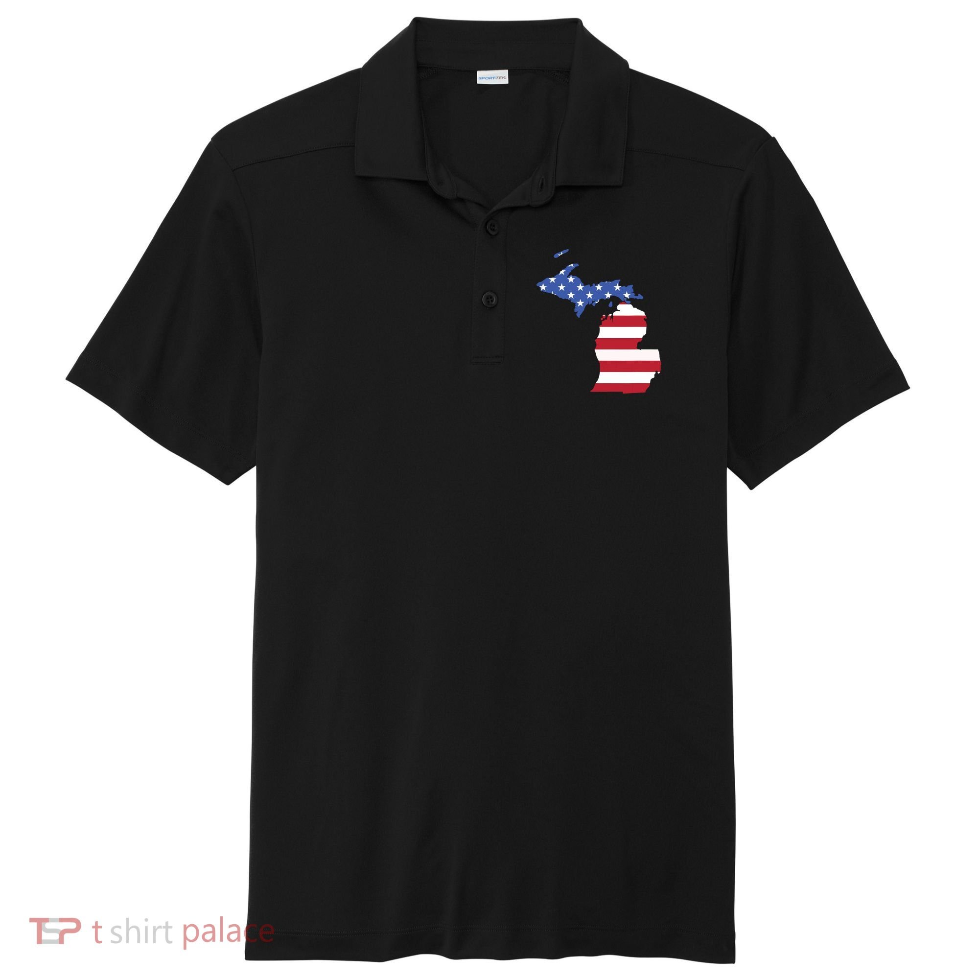 Patriotic State Of Michigan Usa Flag Sport-Tek Posi-UV Pro Polo
