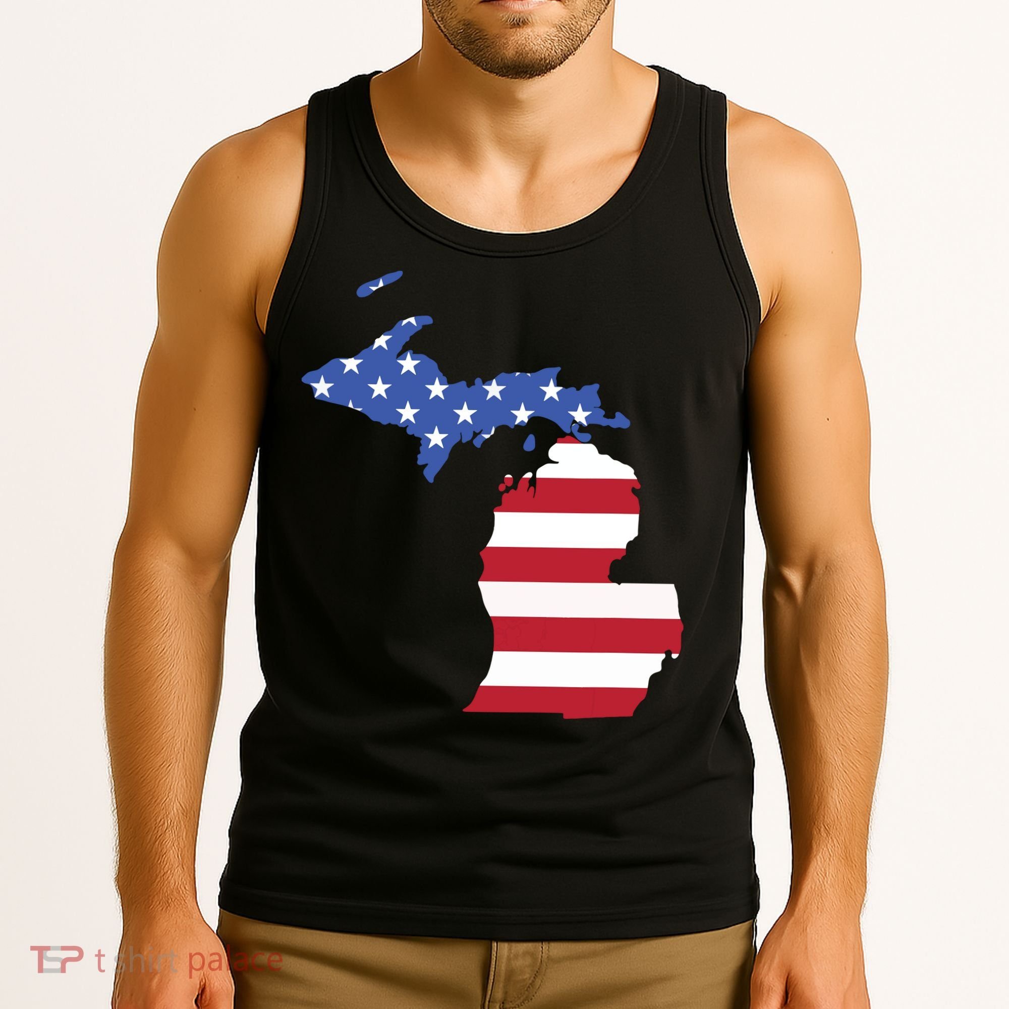 Patriotic State Of Michigan Usa Flag Tank Top