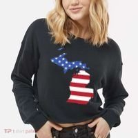 Patriotic State Of Michigan Usa Flag Cropped Pullover Crew thumb 2