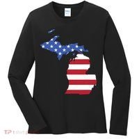 Patriotic State Of Michigan Usa Flag Women's Long Sleeve Shirt thumb 0