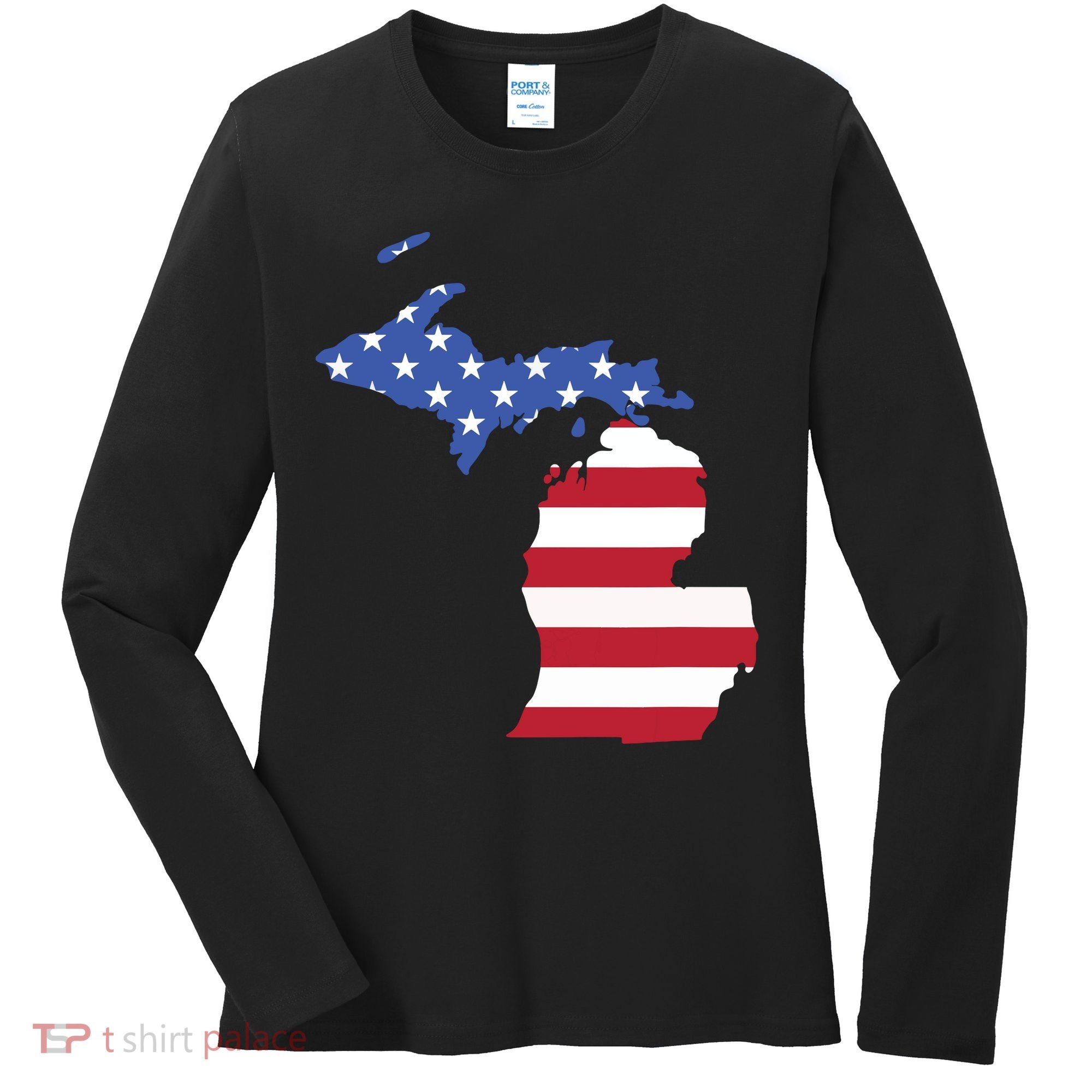 Patriotic State Of Michigan Usa Flag Women's Long Sleeve Shirt
