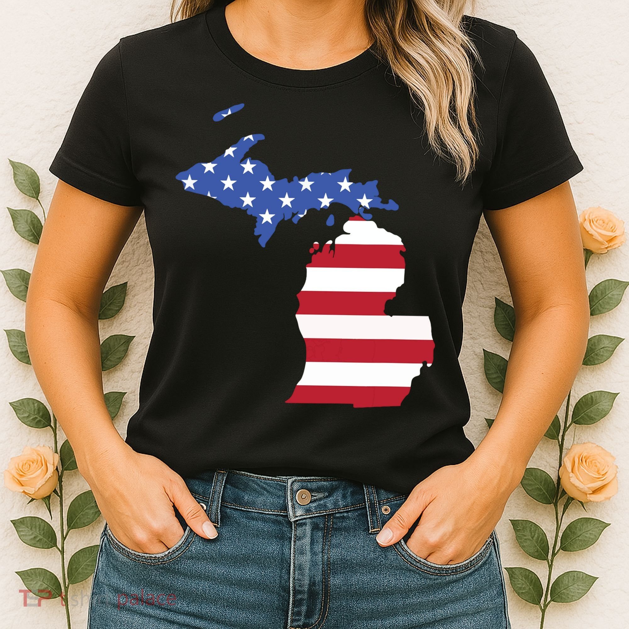 Patriotic State Of Michigan Usa Flag Women's T-Shirt