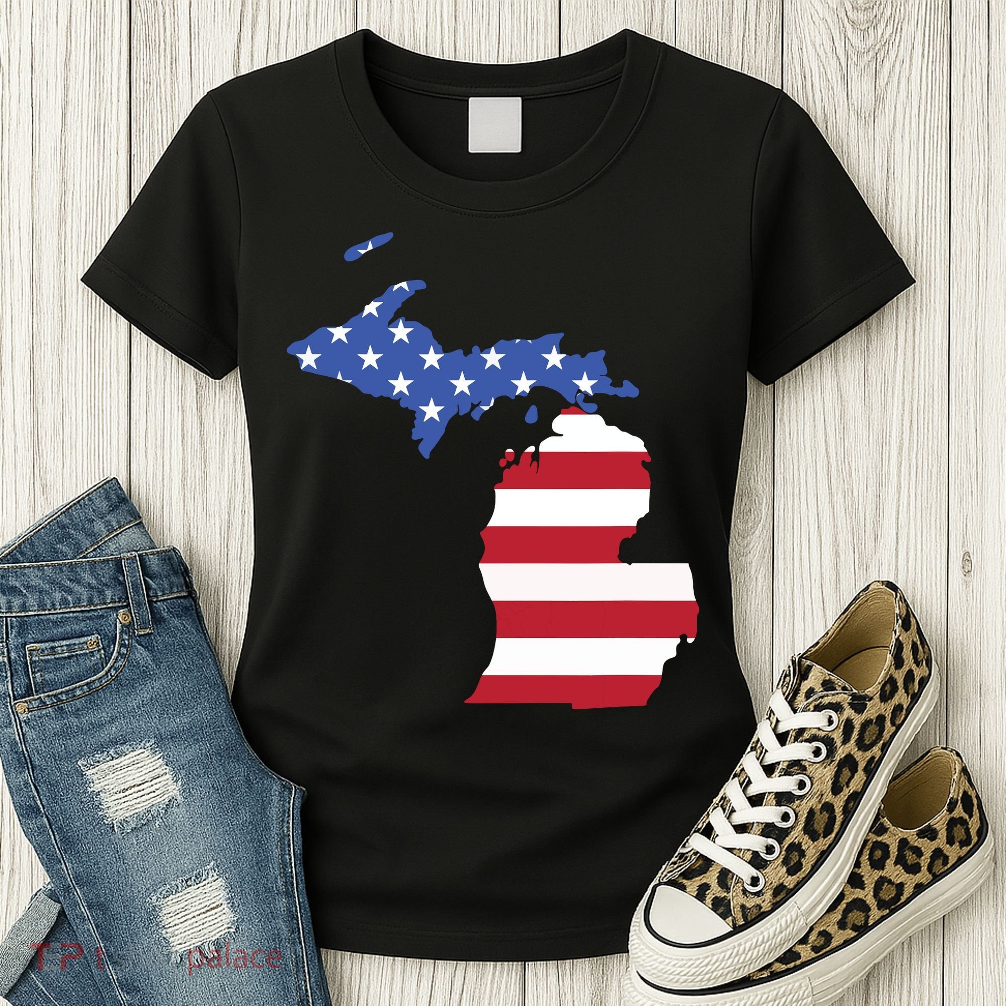 Patriotic State Of Michigan Usa Flag Women's T-Shirt