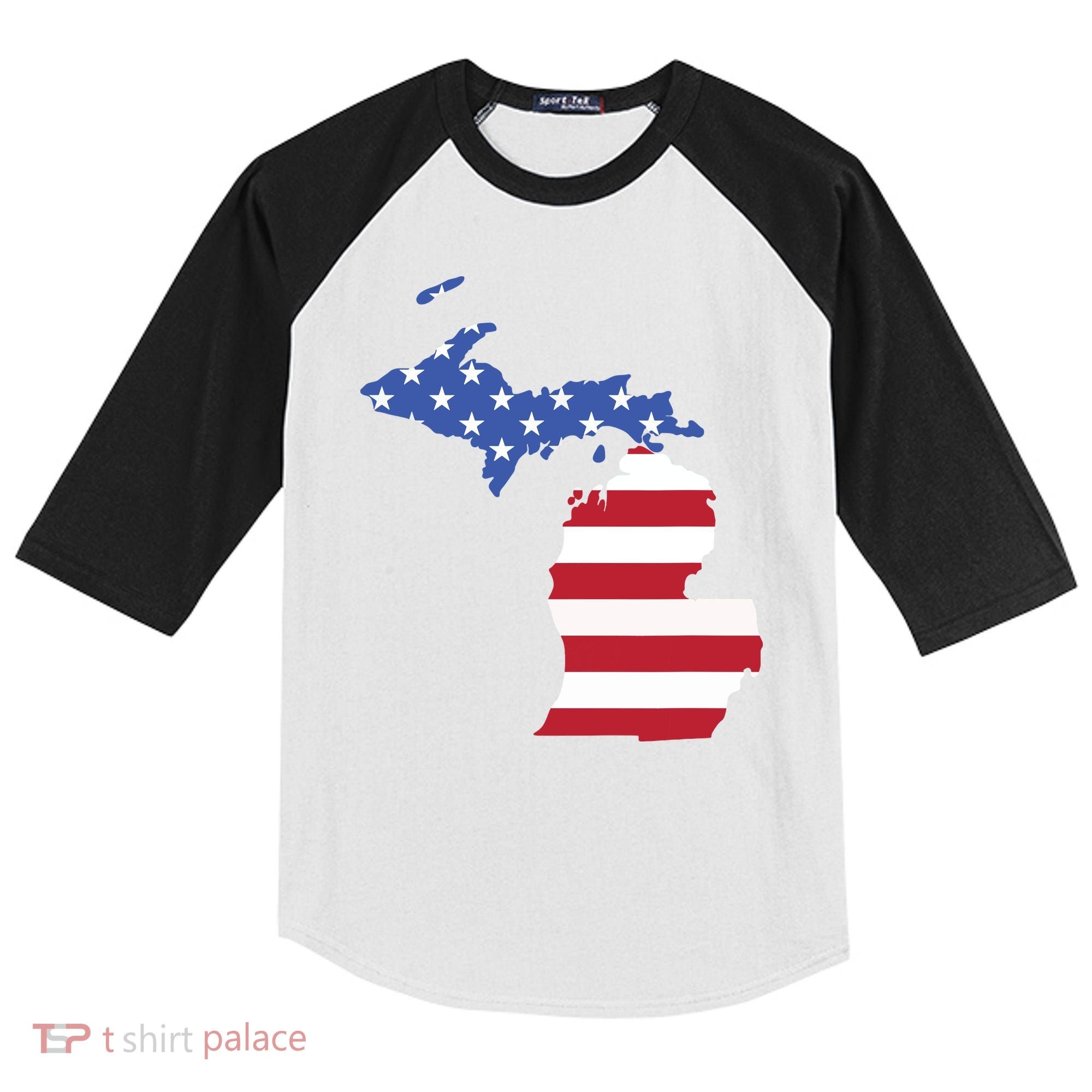 Patriotic State Of Michigan Usa Flag Kids Colorblock Raglan Jersey